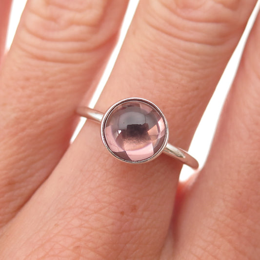 Pandora 925 Sterling Silver Pink Crystal Poetic Droplet Ring Size 6.75