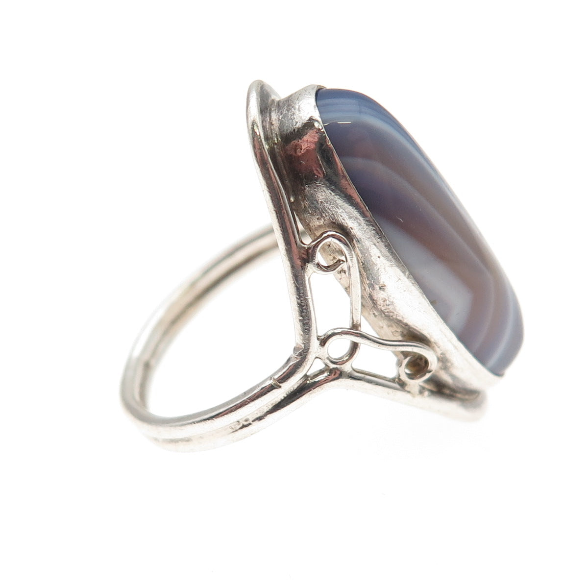 925 Sterling Silver Vintage Real Lace Agate Oxidized Ring Size 6.25