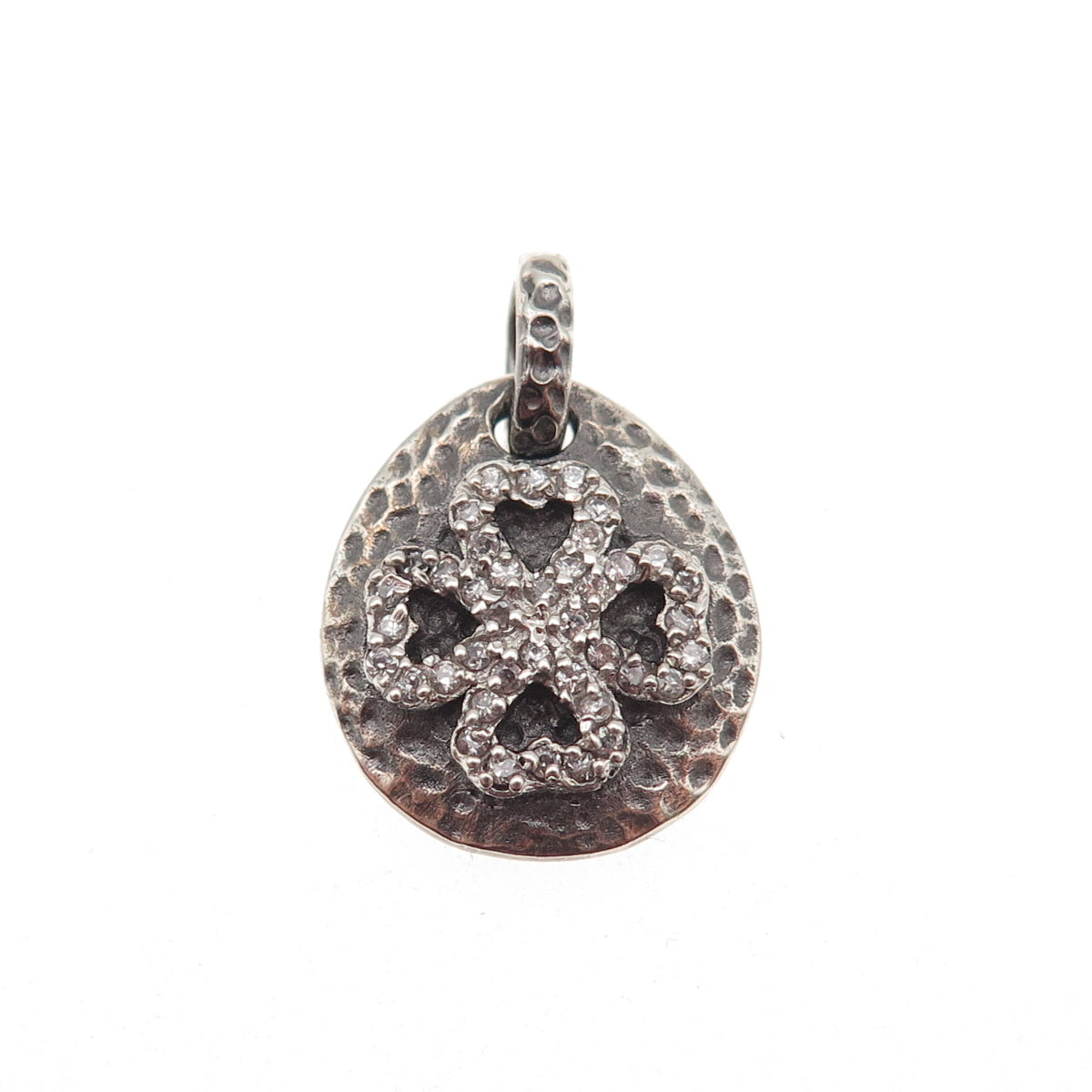 925 Sterling Silver Round-Cut C Z Clover Mini Charm Pendant