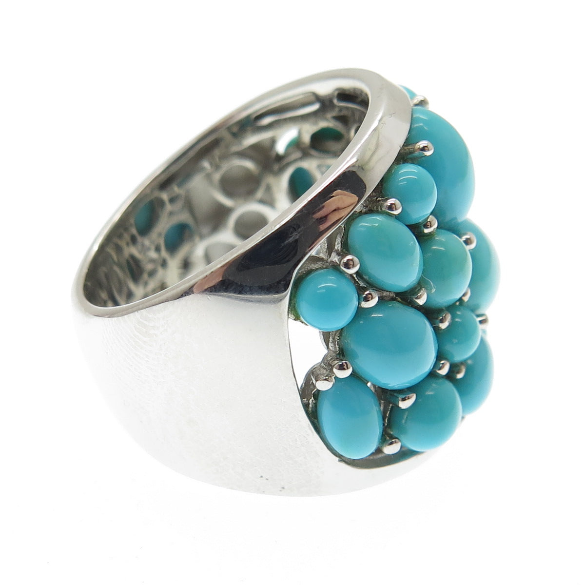 925 Sterling Silver Real Sleeping Beauty Turquoise Gemstone Wide Ring Size 6.25