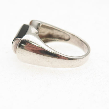 925 Sterling Silver Vintage Real Black Onyx Modernist Oxidized Ring Size 9