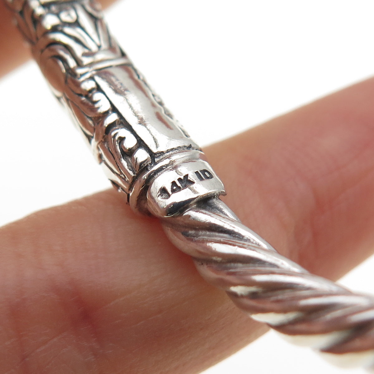 ANNIKA WITT 925 Sterling Silver 14K Gold Vintage Floral Cuff Bracelet 6.25"