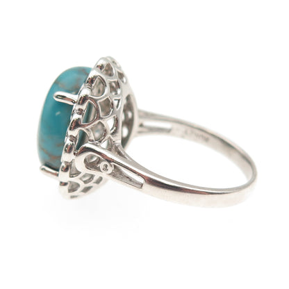 Lenox 925 Sterling Silver Real Bisbee Turquoise Floral Ring Size 7.25
