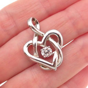 925 Sterling Silver Round-Cut C Z Infinity Heart Charm Pendant