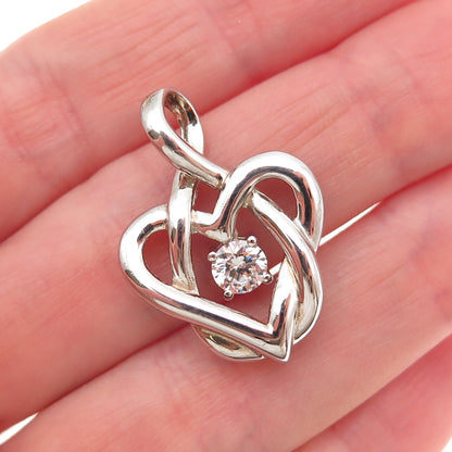925 Sterling Silver Round-Cut C Z Infinity Heart Charm Pendant