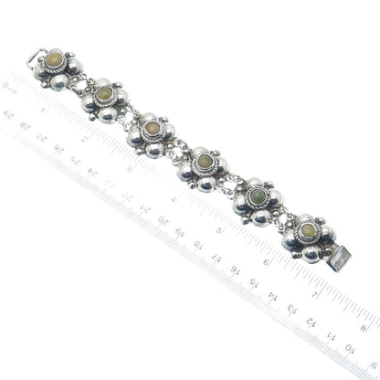 925 Sterling Silver Vintage Mexico Real Jasper Oxidized Flower Bracelet 6.75"
