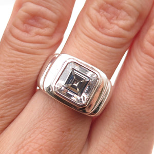 925 Sterling Silver Vintage Asscher-Cut C Z Modernist Oxidized Ring Size 6.25
