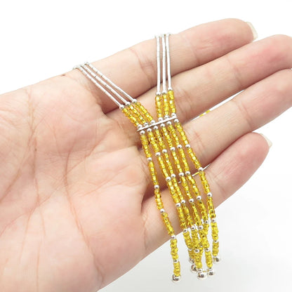 925 Sterling Silver Vintage Sunrise Southwestern Yellow Bead Liquid Necklace 20"