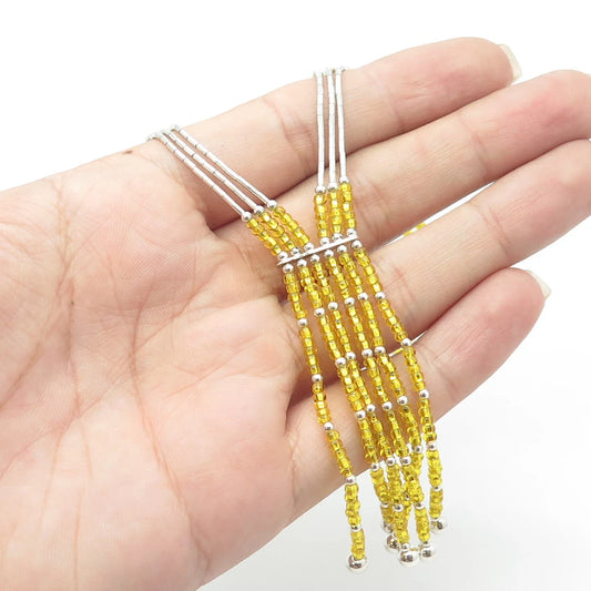 925 Sterling Silver Vintage Sunrise Southwestern Yellow Bead Liquid Necklace 20"