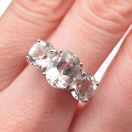 925 Sterling Silver Real Oval & Round-Cut White Topaz Engagement Ring Size 7