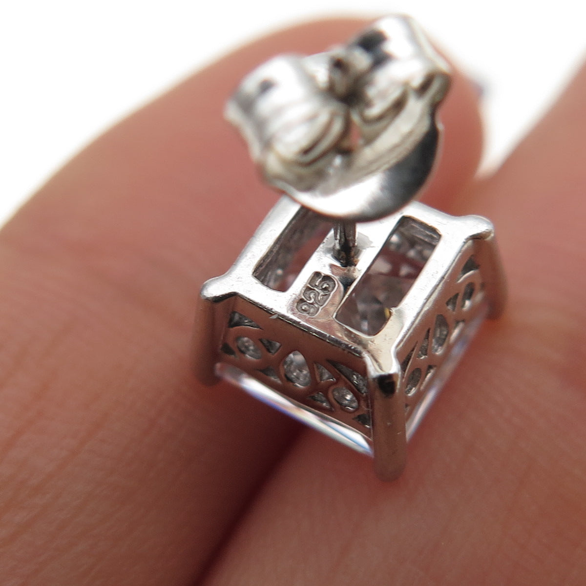 925 Sterling Silver Princess-Cut C Z Stud Earrings