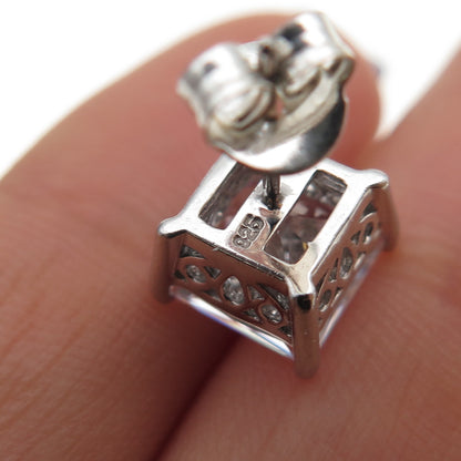 925 Sterling Silver Princess-Cut C Z Stud Earrings