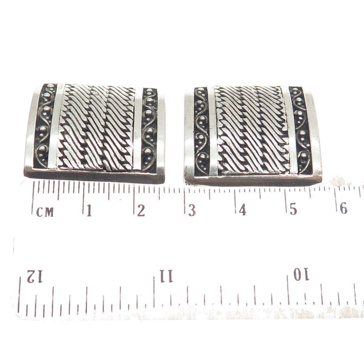 925 Sterling Silver Vintage Boho / Ethnic Square Clip On Earrings