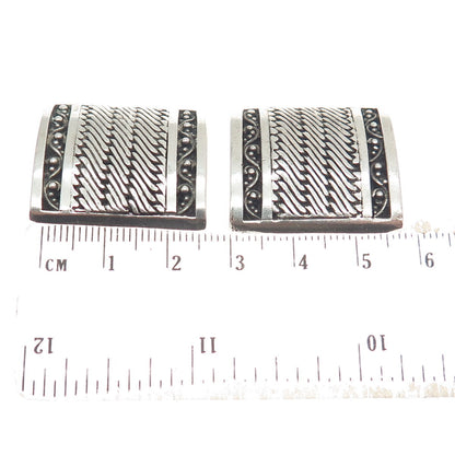 925 Sterling Silver Vintage Boho / Ethnic Square Clip On Earrings