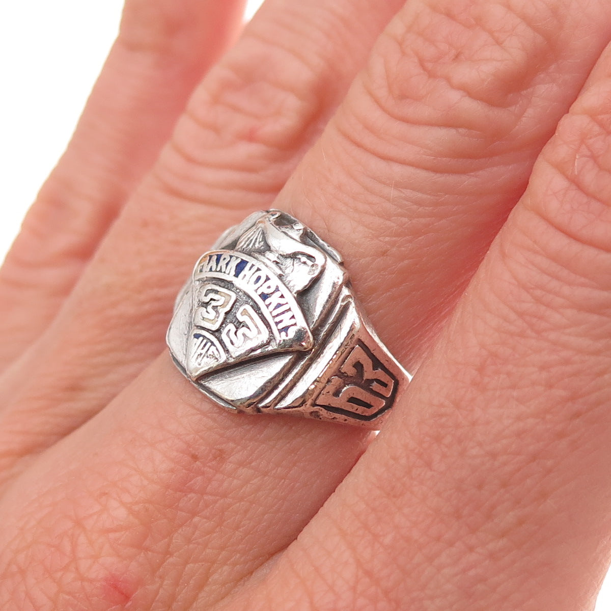 925 Sterling Silver Vintage 1963 Enamel Mark Hopkins JH School Ring Size 6.5