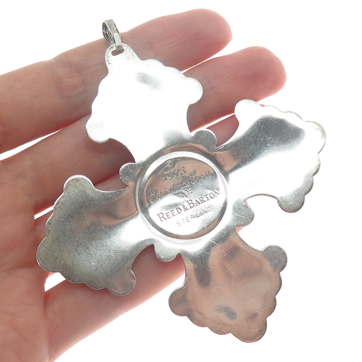 REED & BARTON 925 Sterling Silver Vintage 1973 Christmas Cross Oxidized Ornament