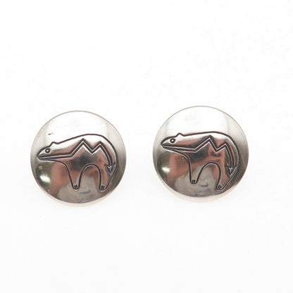 Old Pawn 925 Sterling Silver Vintage Southwestern Native Bear Tribal Earrings