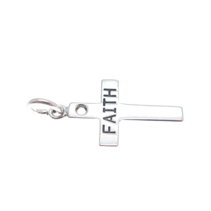 925 Sterling Silver Vintage "Faith" Cross Minimalist Charm Pendant