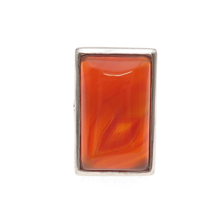 Ken Crafts 925 Sterling Silver Real Red Agate Floral Scroll Ring Size 9