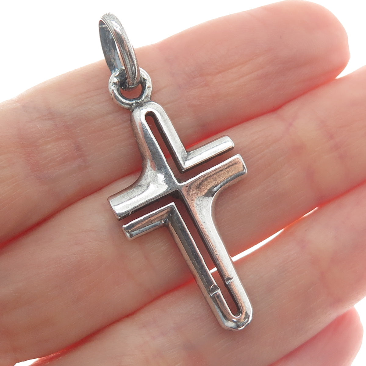 925 Sterling Silver Vintage Italy Cross Modernist Charm Pendant