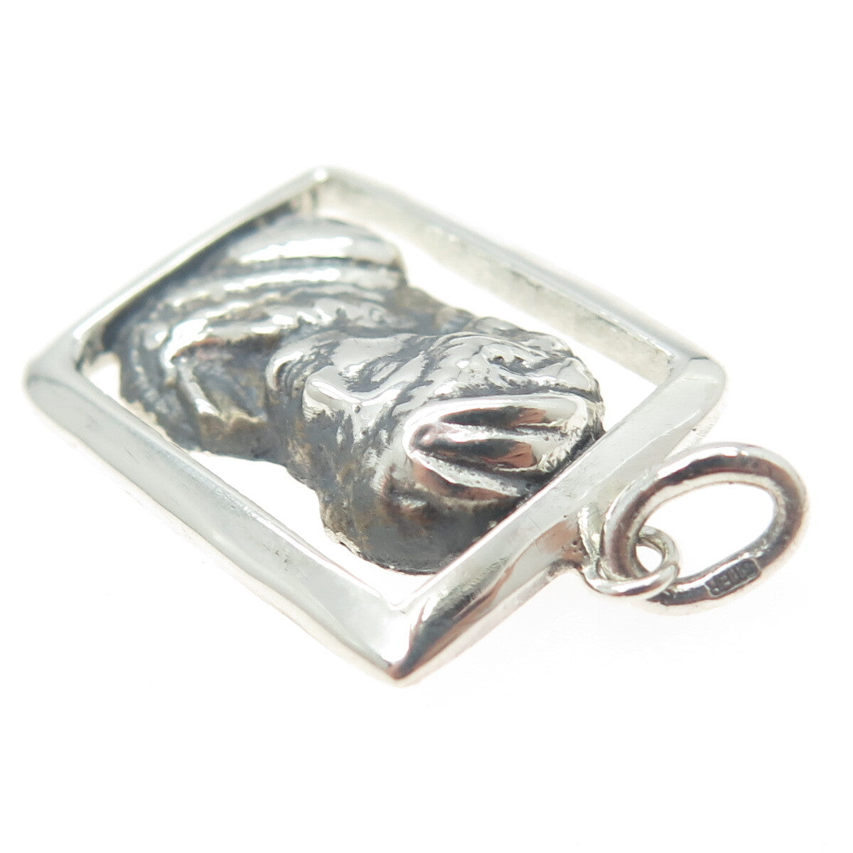 925 Sterling Silver Vintage Victorian Lady Oxidized Pendant