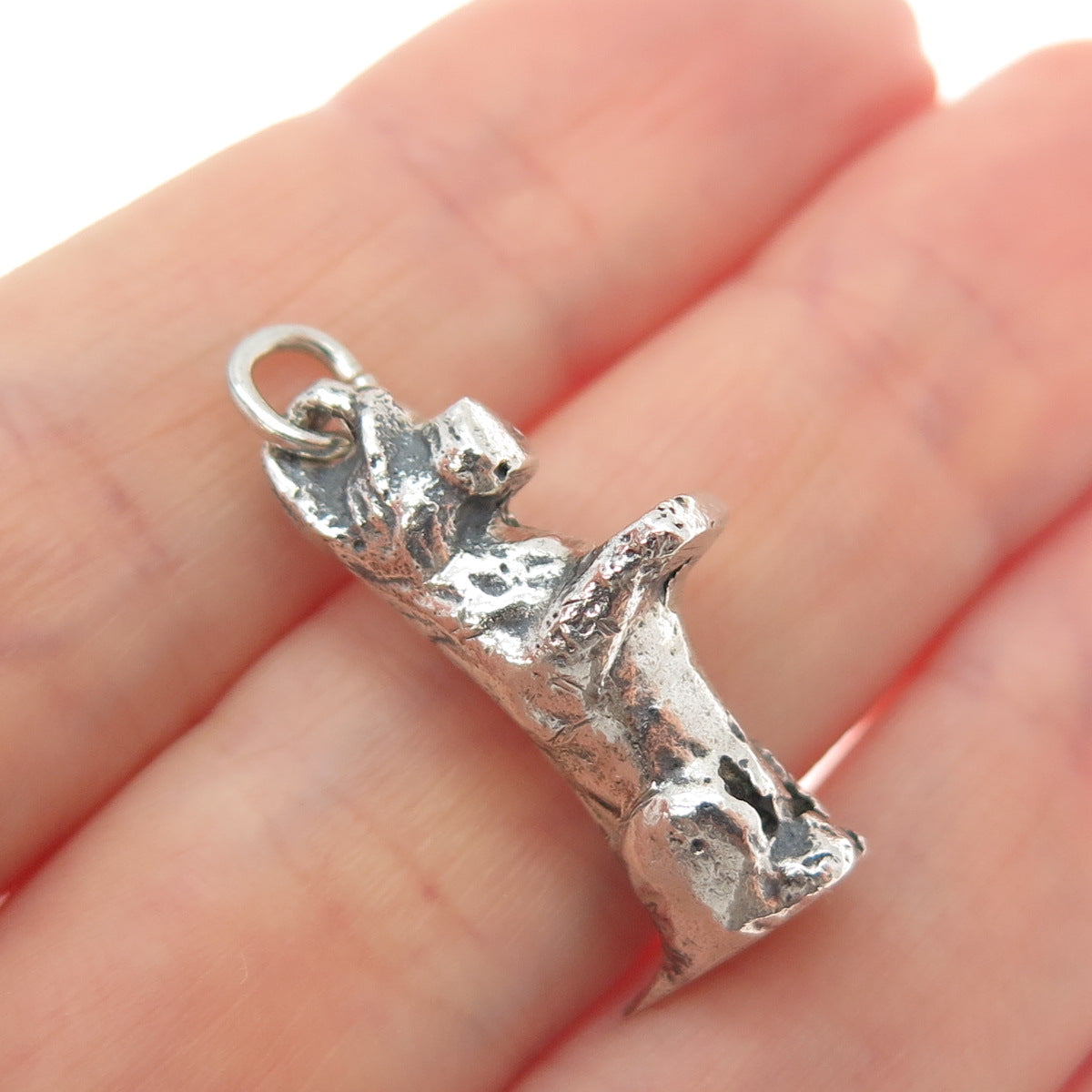 925 Sterling Silver Vintage Dog Oxidized 3D Charm Pendant
