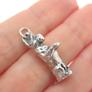 925 Sterling Silver Vintage Dog Oxidized 3D Charm Pendant