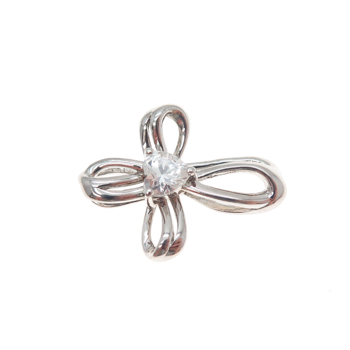 SAI 925 Sterling Silver Heart-Cut C Z Cross Minimalist Slide Pendant