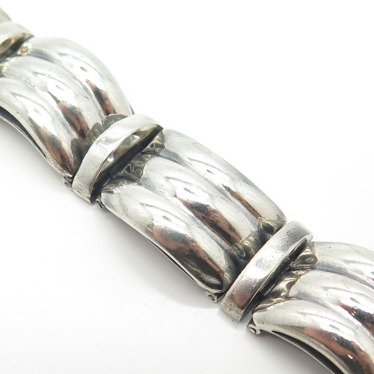 925 Sterling Silver Vintage TILO Mexico Puffy Waves Panel Link Bracelet 6.5"