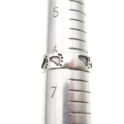 925 Sterling Silver Vintage Footprint Oxidized Band Ring Size 6.5