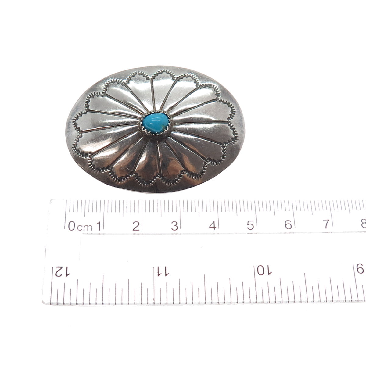 Old Pawn Sterling Silver Vintage Turquoise Snake Eye Concho Pin Brooch / Pendant