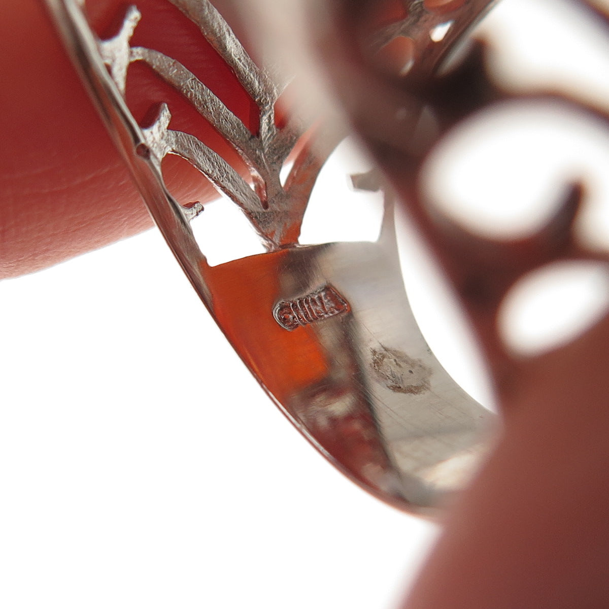 Ken Crafts 925 Sterling Silver Real Red Agate Floral Scroll Ring Size 9
