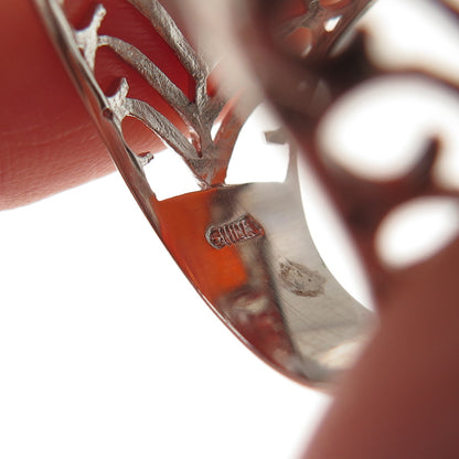 Ken Crafts 925 Sterling Silver Real Red Agate Floral Scroll Ring Size 9