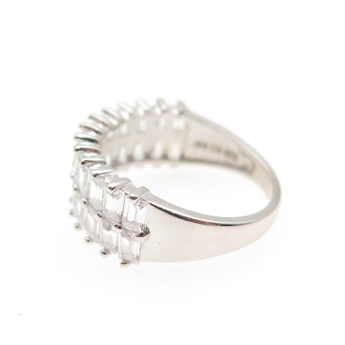 925 Sterling Silver Emerald-Cut C Z Half Eternity Ring Size 6