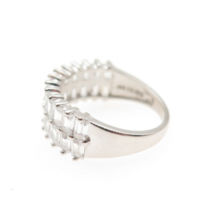925 Sterling Silver Emerald-Cut C Z Half Eternity Ring Size 6