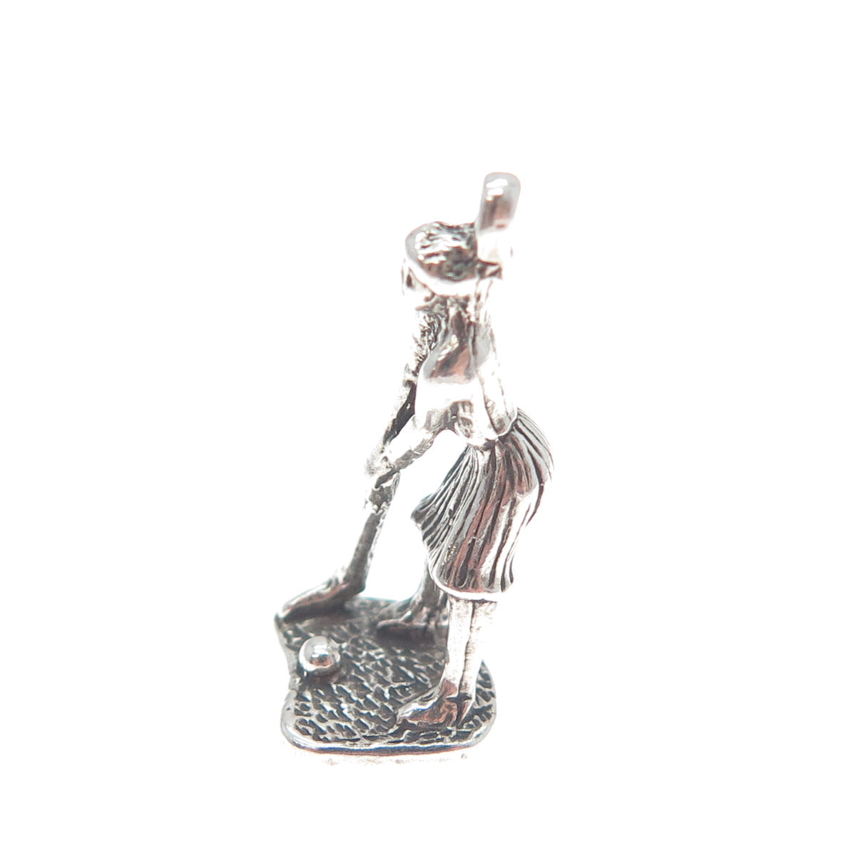 SUNWEST 925 Sterling Silver Vintage Female Golf Player 3D Charm Pendant