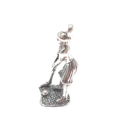 SUNWEST 925 Sterling Silver Vintage Female Golf Player 3D Charm Pendant