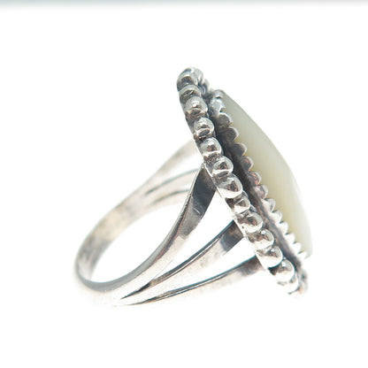 Old Pawn Sterling Silver Vintage Mother-of-Pearl Beaded Oxidized Ring Size 6.25