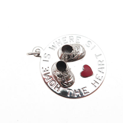 925 Sterling Silver Vintage Enamel Home Is Where The Heart Is Charm Pendant