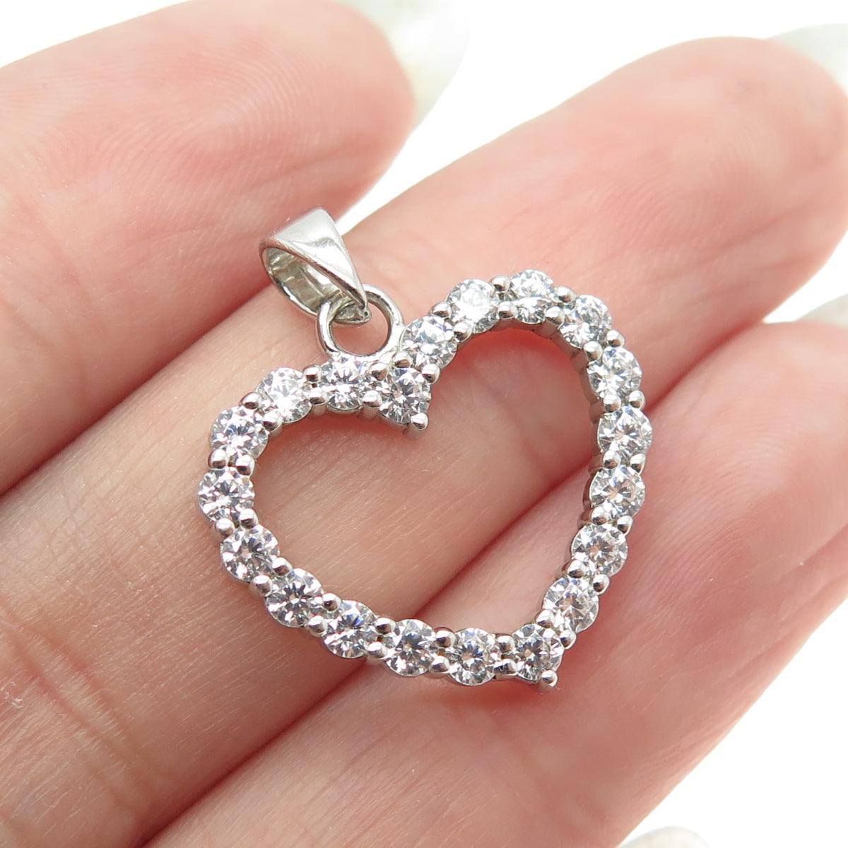 925 Sterling Silver Round-Cut C Z Open Heart Pendant