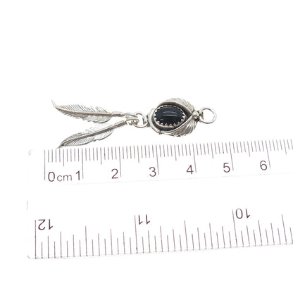 Benjamin James Navajo Old Pawn 925 Sterling Vintage Black Onyx Feather Pendant