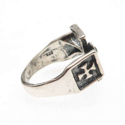 925 Sterling Silver Vintage Real Rhodolite Gothic Cross Oxidized Ring Size 12