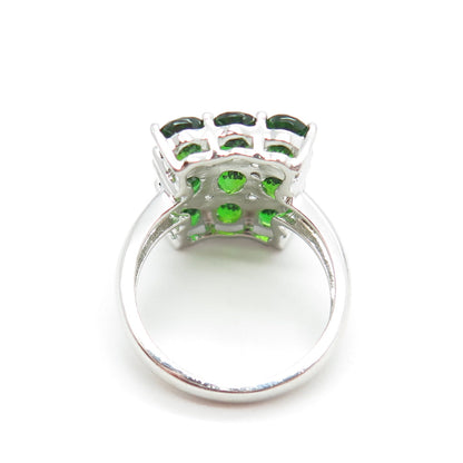 925 Sterling Silver Real Oval-Cut Chrome Diopside & White Topaz Ring Size 6