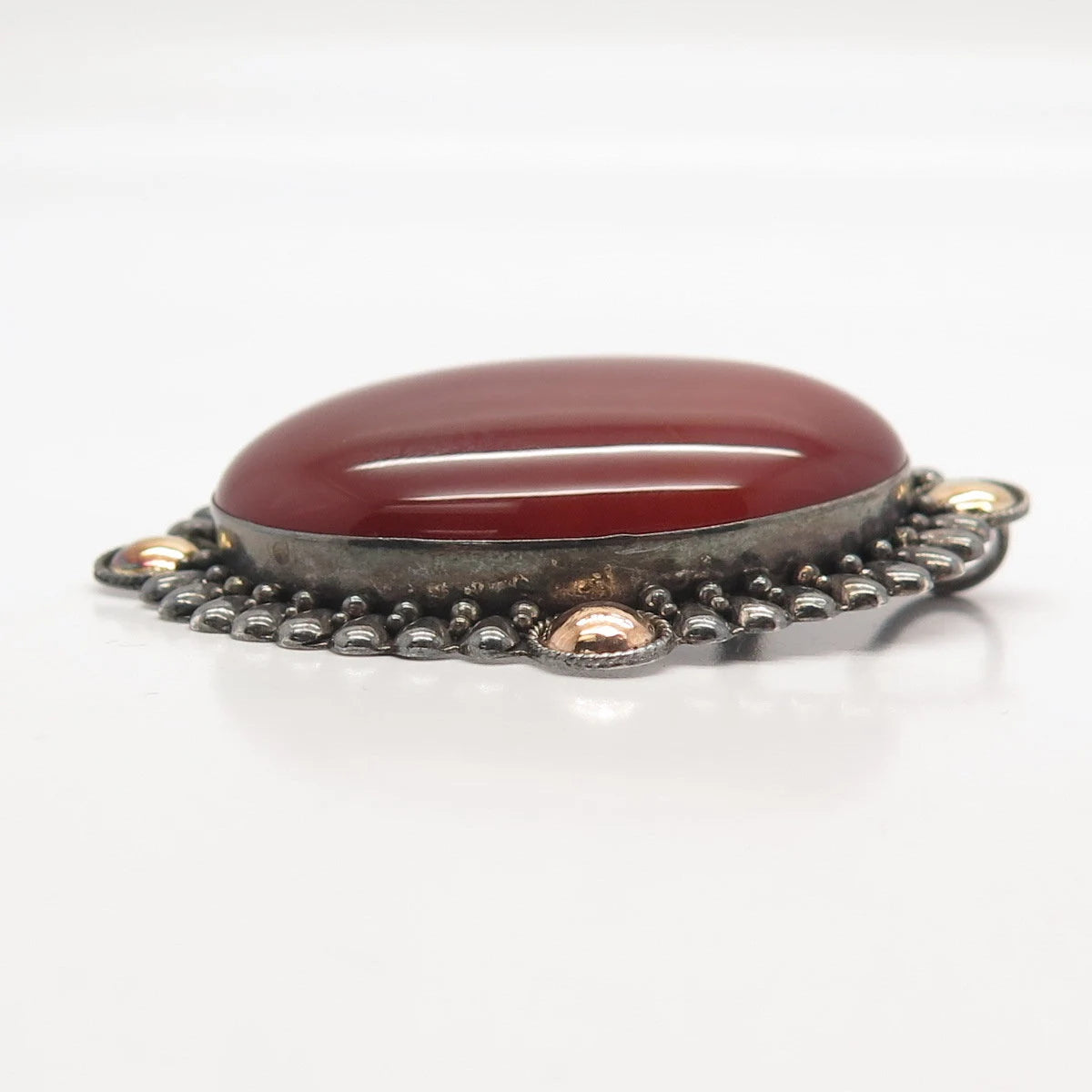 925 Sterling Silver Vintage Real Agate Gemstone Beaded Pin Brooch / Pendant