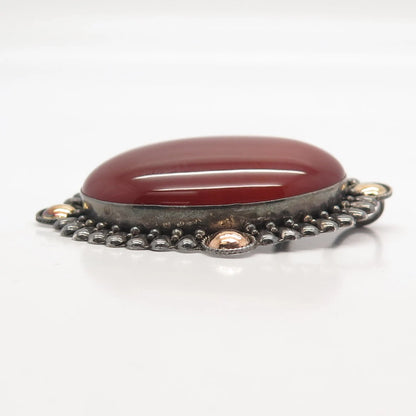 925 Sterling Silver Vintage Real Agate Gemstone Beaded Pin Brooch / Pendant