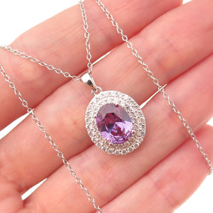 925 Sterling Silver Real White Topaz & Lab-Created Peacock Sapphire Necklace 18"