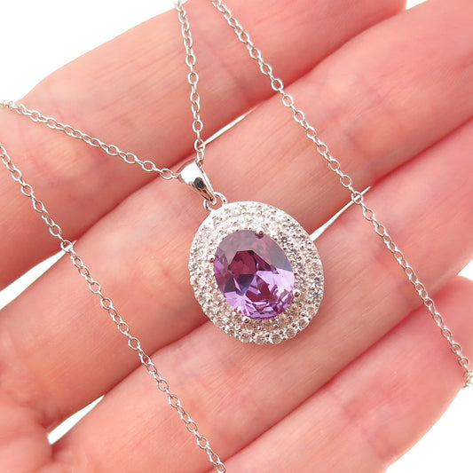 925 Sterling Silver Real White Topaz & Lab-Created Peacock Sapphire Necklace 18"