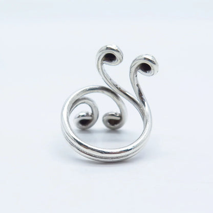 925 Sterling Silver Vintage Modernist Bypass Adjustable Ring Size 9.25
