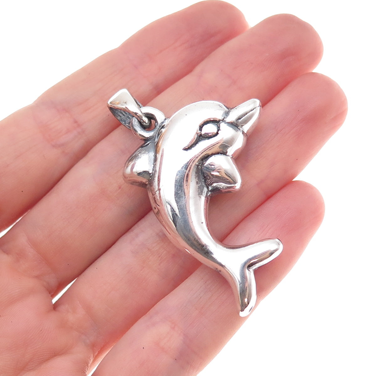925 Sterling Silver Vintage Dolphin Oxidized Charm Pendant