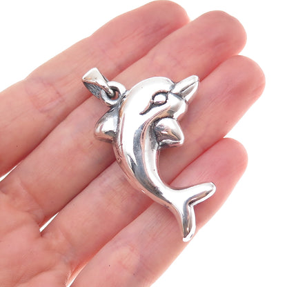 925 Sterling Silver Vintage Dolphin Oxidized Charm Pendant
